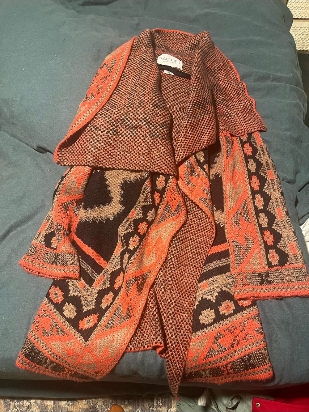 RACHEL Rachel Roy Orange and Brown Patterned Open-Front Cape Jacket